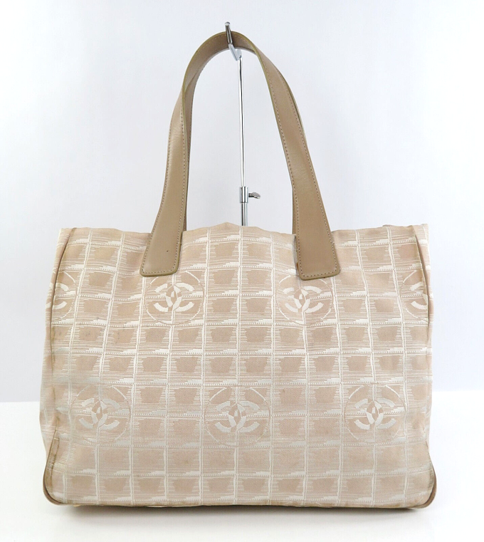 CHANEL Beige Nylon and Leather Tote Bag Purse #59464 - Image 2