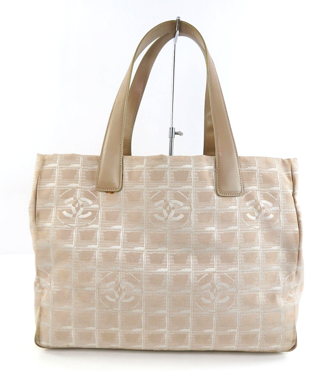 CHANEL Beige Nylon and Leather Tote Bag Purse #59464 - Image 3