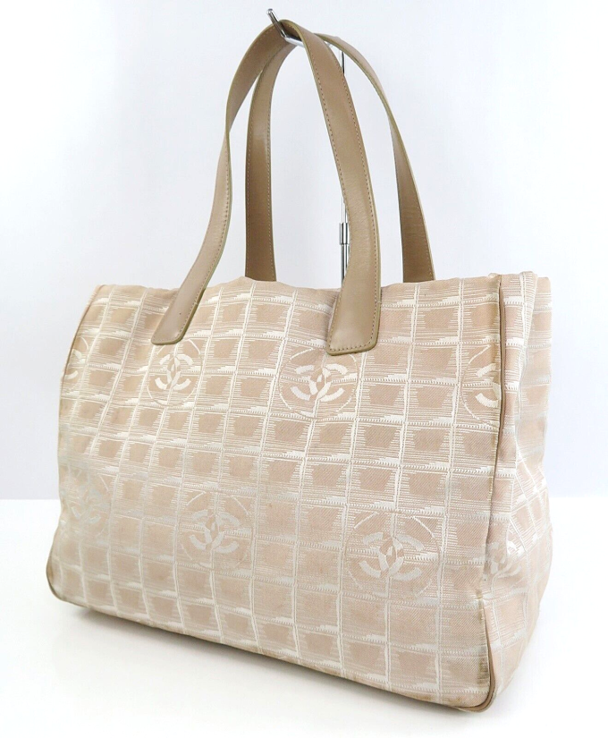 CHANEL Beige Nylon and Leather Tote Bag Purse #59464