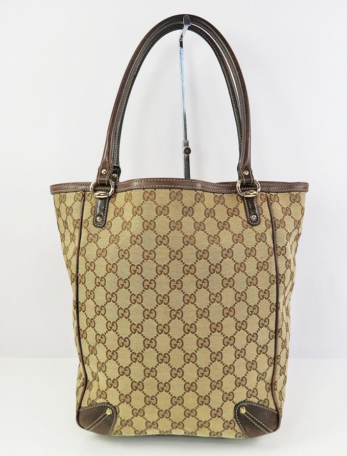 GUCCI Brown GG Canvas Leather Tote Bag Purse - Image 2