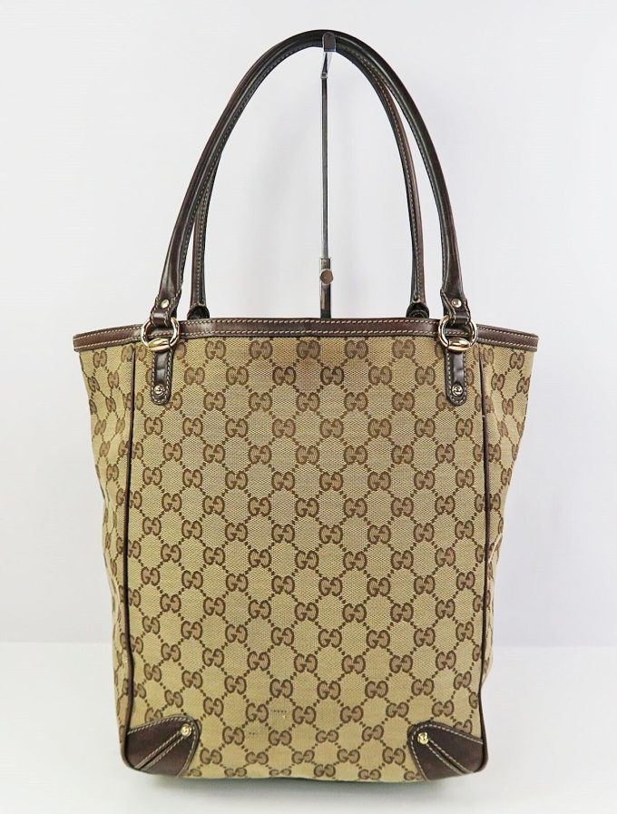 GUCCI Brown GG Canvas Leather Tote Bag Purse - Image 3