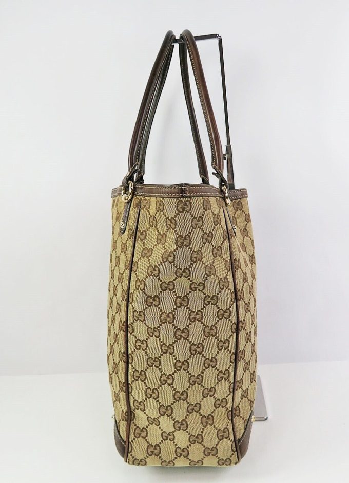 GUCCI Brown GG Canvas Leather Tote Bag Purse - Image 4