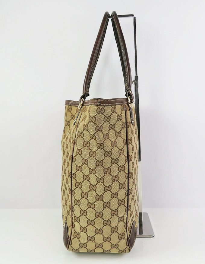 GUCCI Brown GG Canvas Leather Tote Bag Purse - Image 5