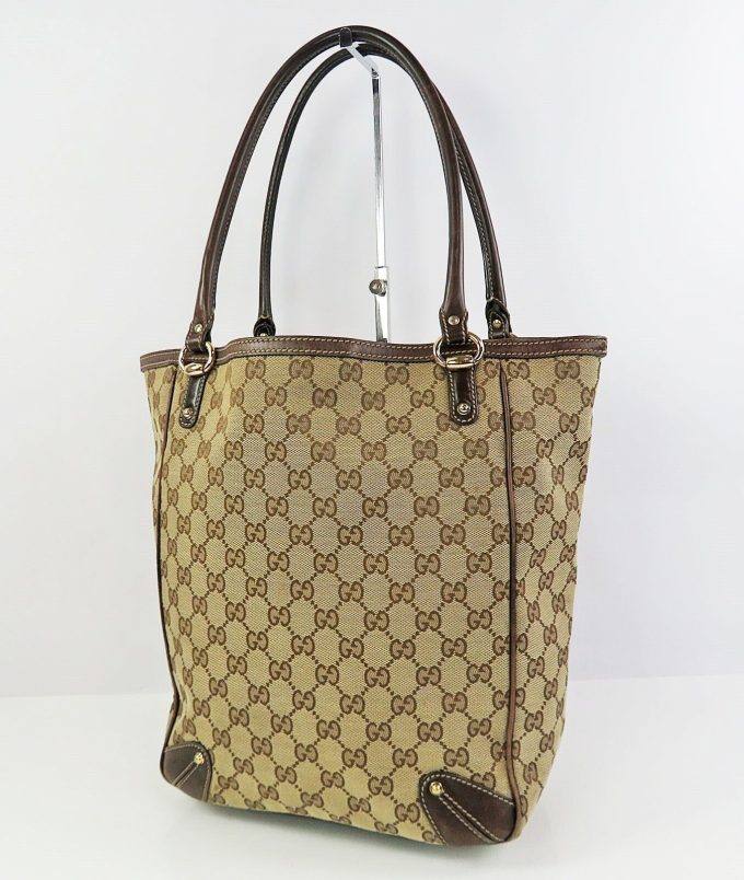 GUCCI Brown GG Canvas Leather Tote Bag Purse