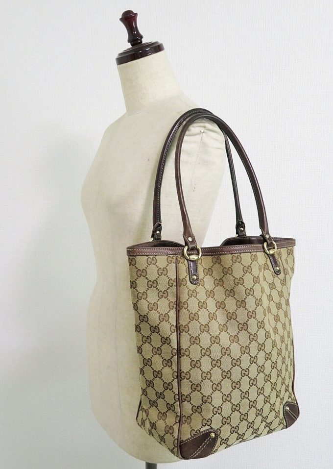 GUCCI Brown GG Canvas Leather Tote Bag Purse - Image 10