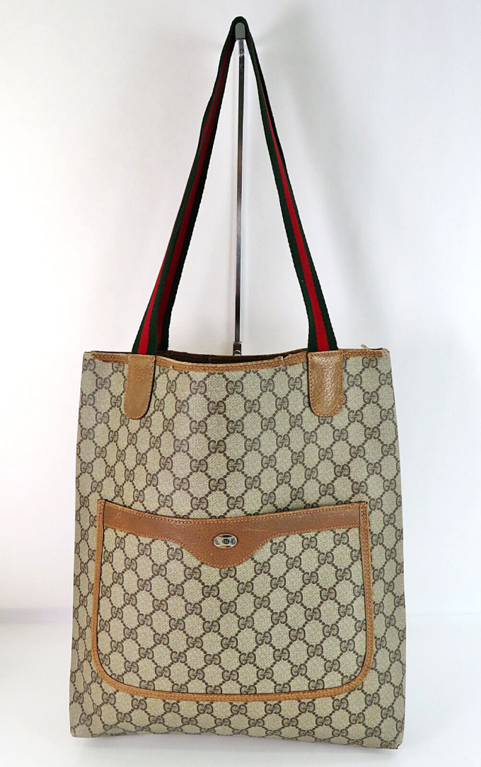 GUCCI Brown GG PVC Canvas Sherry Line Vertical Tote Bag #59571 - Image 2