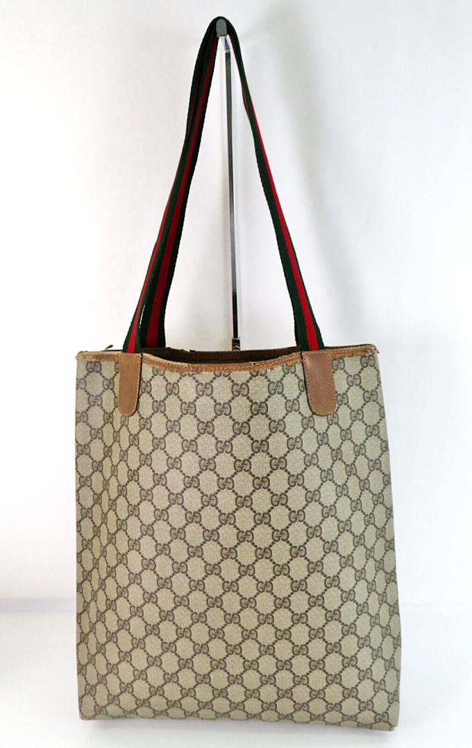 GUCCI Brown GG PVC Canvas Sherry Line Vertical Tote Bag #59571 - Image 3