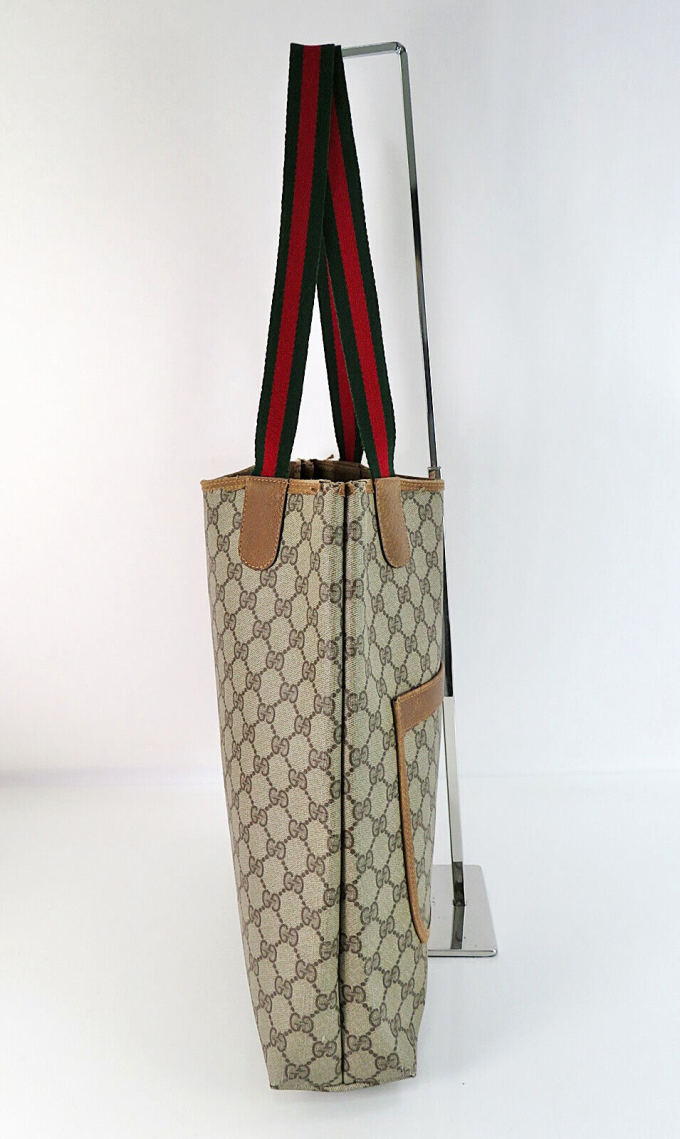 GUCCI Brown GG PVC Canvas Sherry Line Vertical Tote Bag #59571 - Image 4