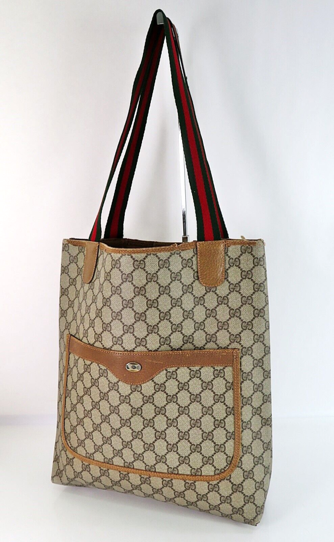 GUCCI Brown GG PVC Canvas Sherry Line Vertical Tote Bag #59571